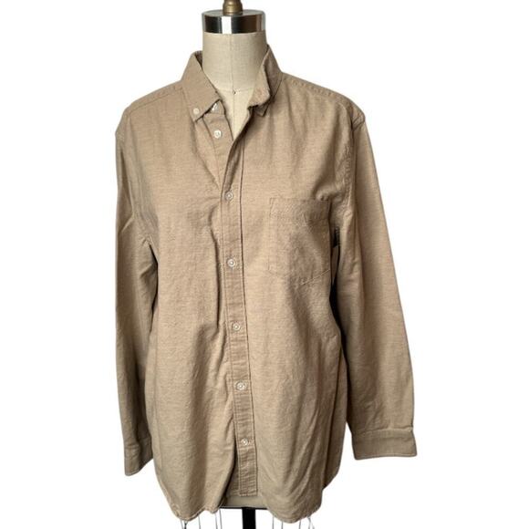H&M L.O.G.G Tan Cotton Button Up Shirt Women's Size M - Picture 1 of 6